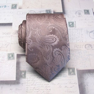 Mens Tie. Mauve Dusty Purple Paisley Silk Mens Tie