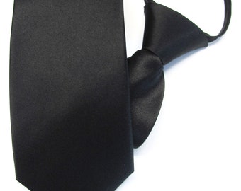 Zipper Necktie Premium Black Zip Up Adjustable Pre Tied High Quality Mens Tie