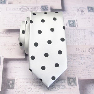Necktie White Black Polka Dot Mens Tie