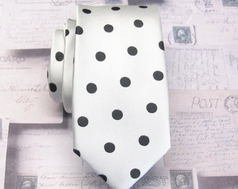 Necktie White Black Polka Dot Mens Tie