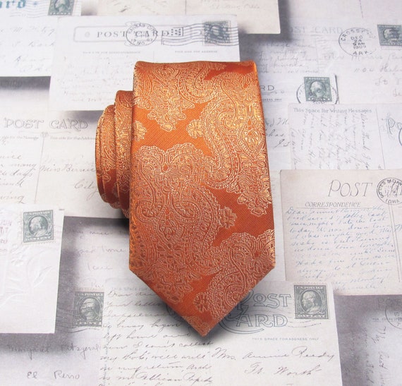 CLEARANCE SALE Mens Tie Orange Paisley Necktie