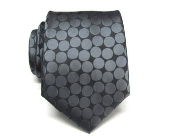 Mens Tie. Charcoal Gray Polka Dot Mens Necktie with Matching Pocket Square Option