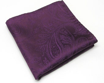 KH12 Paisley Purple Mens Pocket Square Hankies Silk 12.6" Large Wedding New