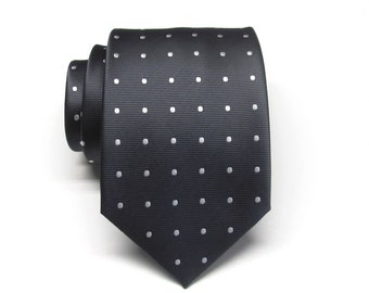 Mens Necktie Gray Silver Dot Tie