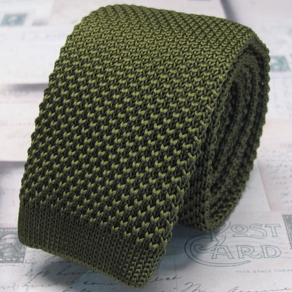 Knit Tie Olive Sage Green Silk Knitted Mens Necktie