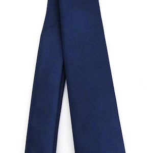 Mens Tie. Dark Navy Blue Skinny Silk Necktie with Matching Pocket Square Handkerchief Option image 3