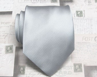 Mens Ties Neckties Silver Gray Stripes Silk Neck Tie With Matching Pocket Square Option