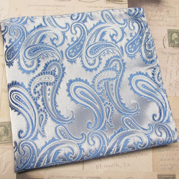 Pocket Squares Periwinkle Blue Paisley Hanky Handkerchief