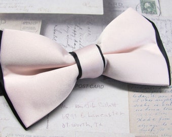 Mens Bow Ties. Blush Pink Black Two Tone Bowtie With Matching Pocket Square