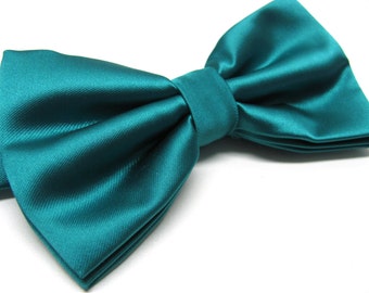 Mens Bowtie. Teal Green Bowties. Peacock Green Bow tie With Matching Pocket Square Option