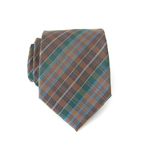 CLEARANCE SALE Mens Ties. Necktie. Brown and Green Plaid Mens Tie