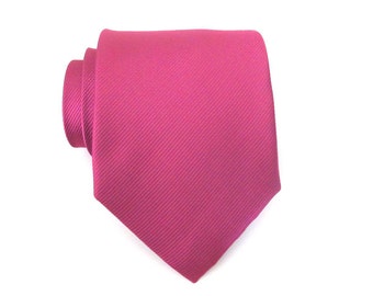 Mens Ties. Raspberry Tonal Stripes Silk Necktie