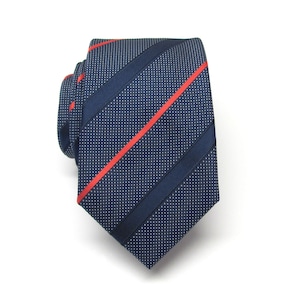 Tie + Pocket Square. Mens Ties Navy Blue Red Stripes Mens Necktie With Matching Pocket Square Option