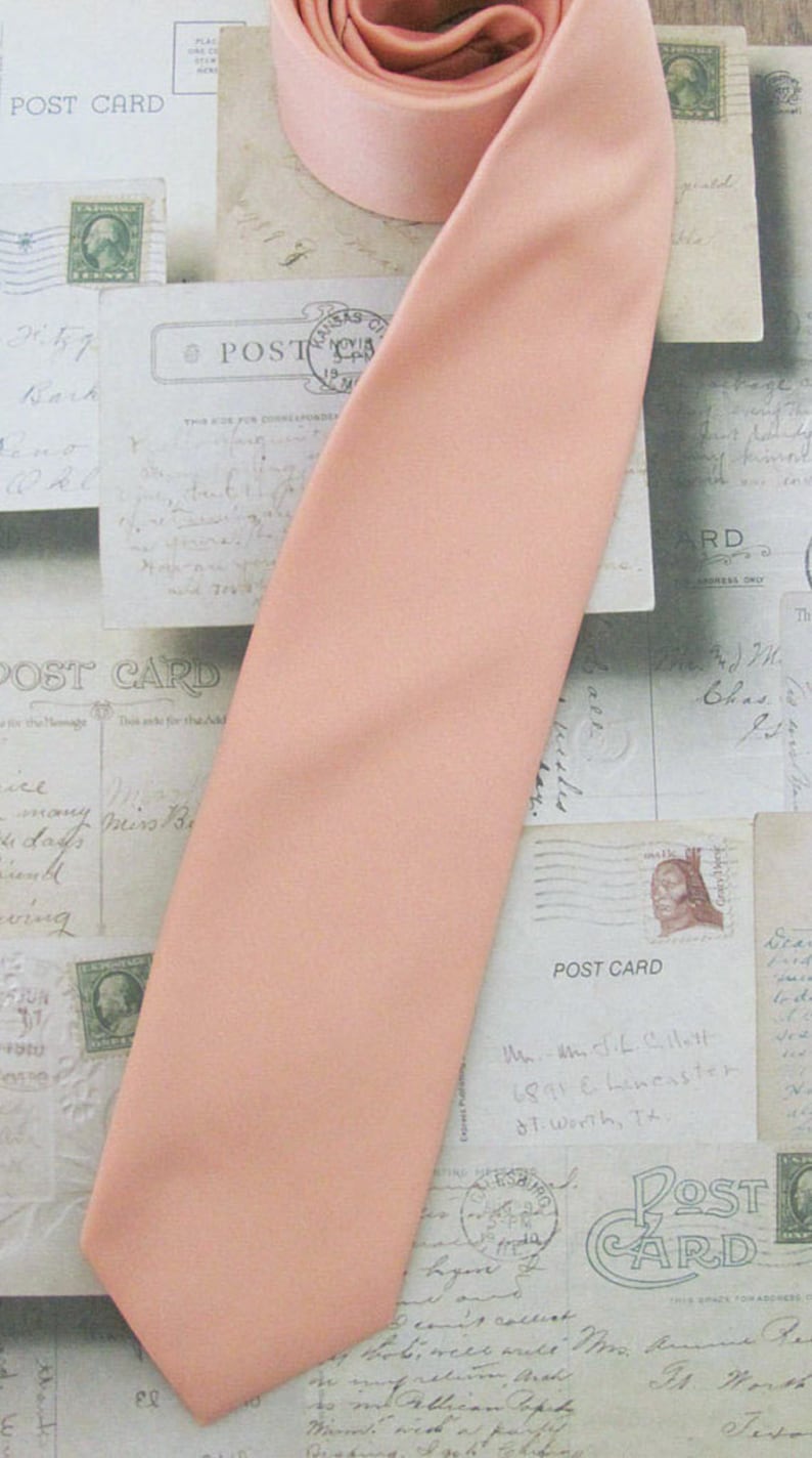 Peach Tie. Mens Tie Light Peach Skinny Tie With Matching Pocket Square Option image 3