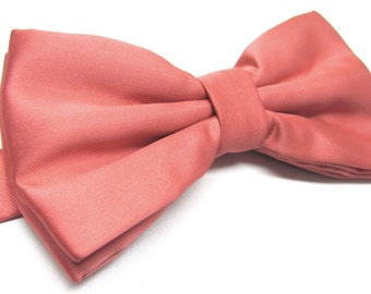 Mens Bowtie.Coral Bowtie With Matching Pocket Square Option