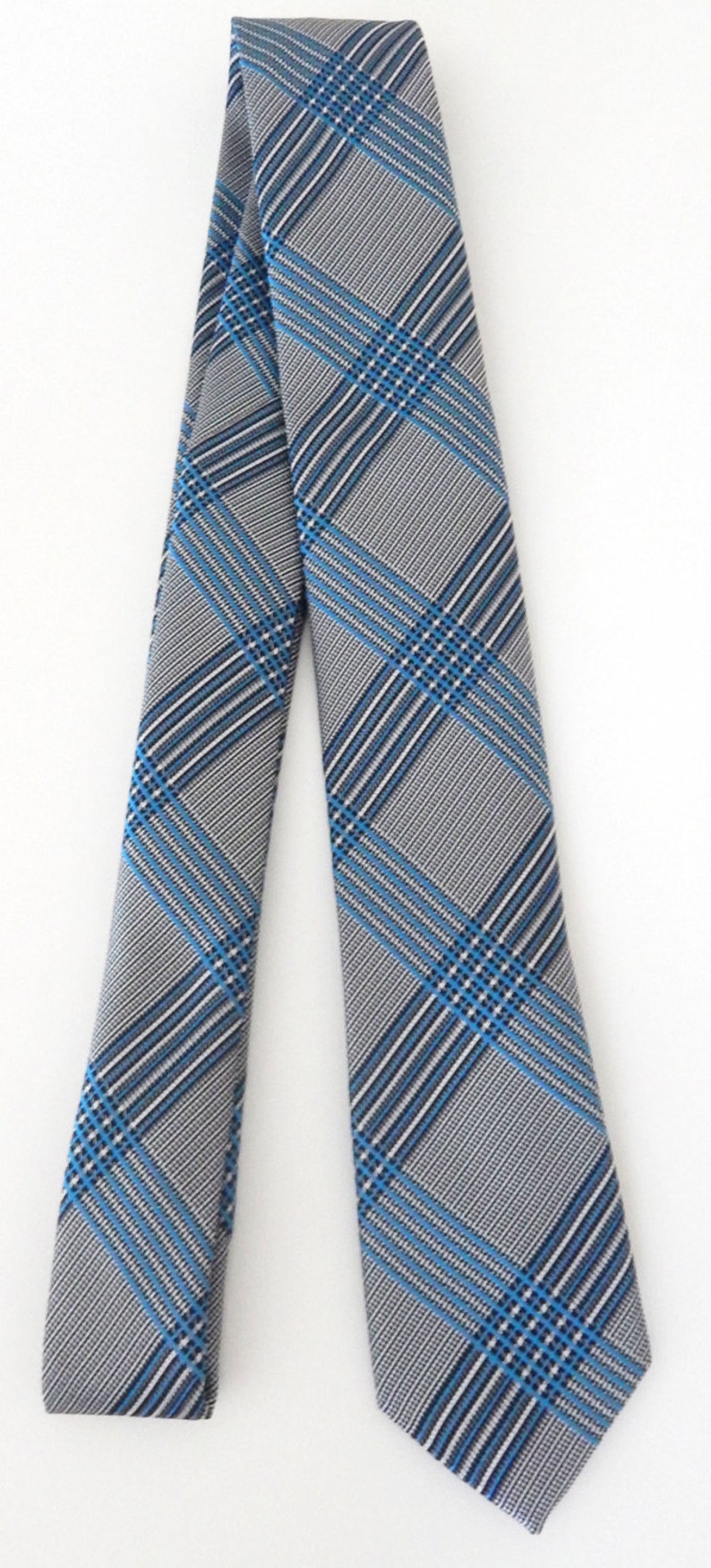 Necktie Gray and Blue Plaid Mens Skinny Tie | Etsy