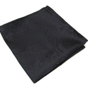 Pocket Square Silk Black Paisley Hanky Handkerchief