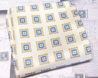 Pocket Square Cream Blue Taupe Neat Pattern Hanky Handkerchief