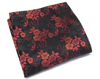Pocket Square Handkerchief Black Red Floral Hanky