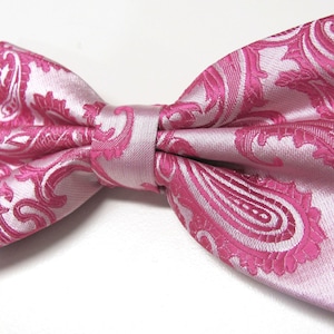 Herrfluga. Rosa fuchsia paisleyfluga med matchande näsduk