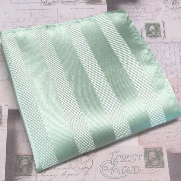 CLEARANCE SALE Pocket Square Handkerchief Dusty Mint Green Shale Green Stripe Hanky Handkerchief