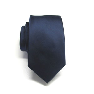 Navy Blue Mens Ties With Matching Pocket Square Narrow 2.75 Inches Wide Neckties. Navy Blue Slim Tie With Matching Handkerchief Option