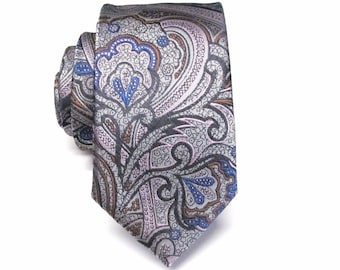 Mens Ties. Silver Gray Pink Blue Brown Floral Neckties With Matching Pocket Square Option