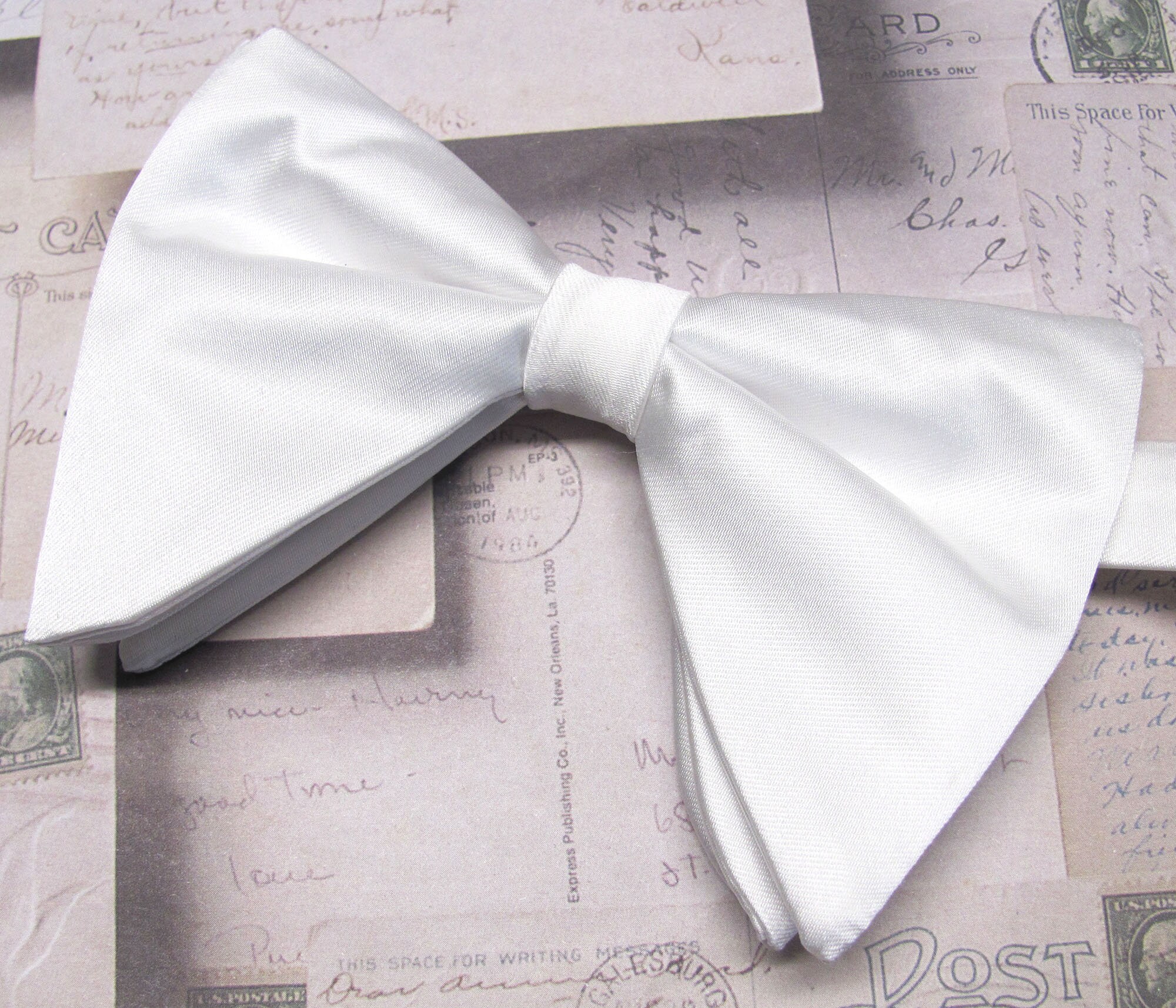white silk self tie bow tie