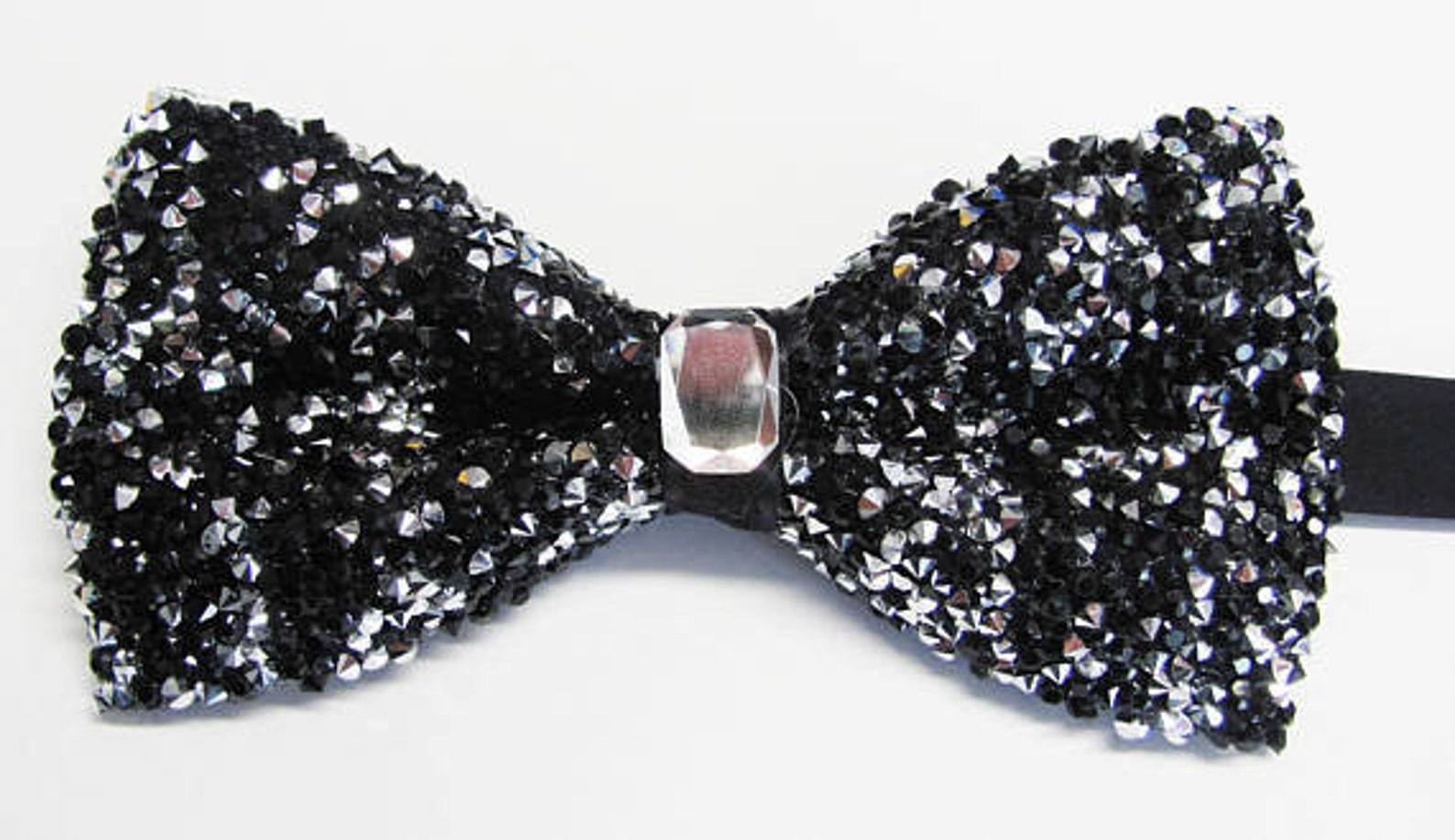 Mens Crystal Bow Tie Beaded Crystal Black and Silver Etsy
