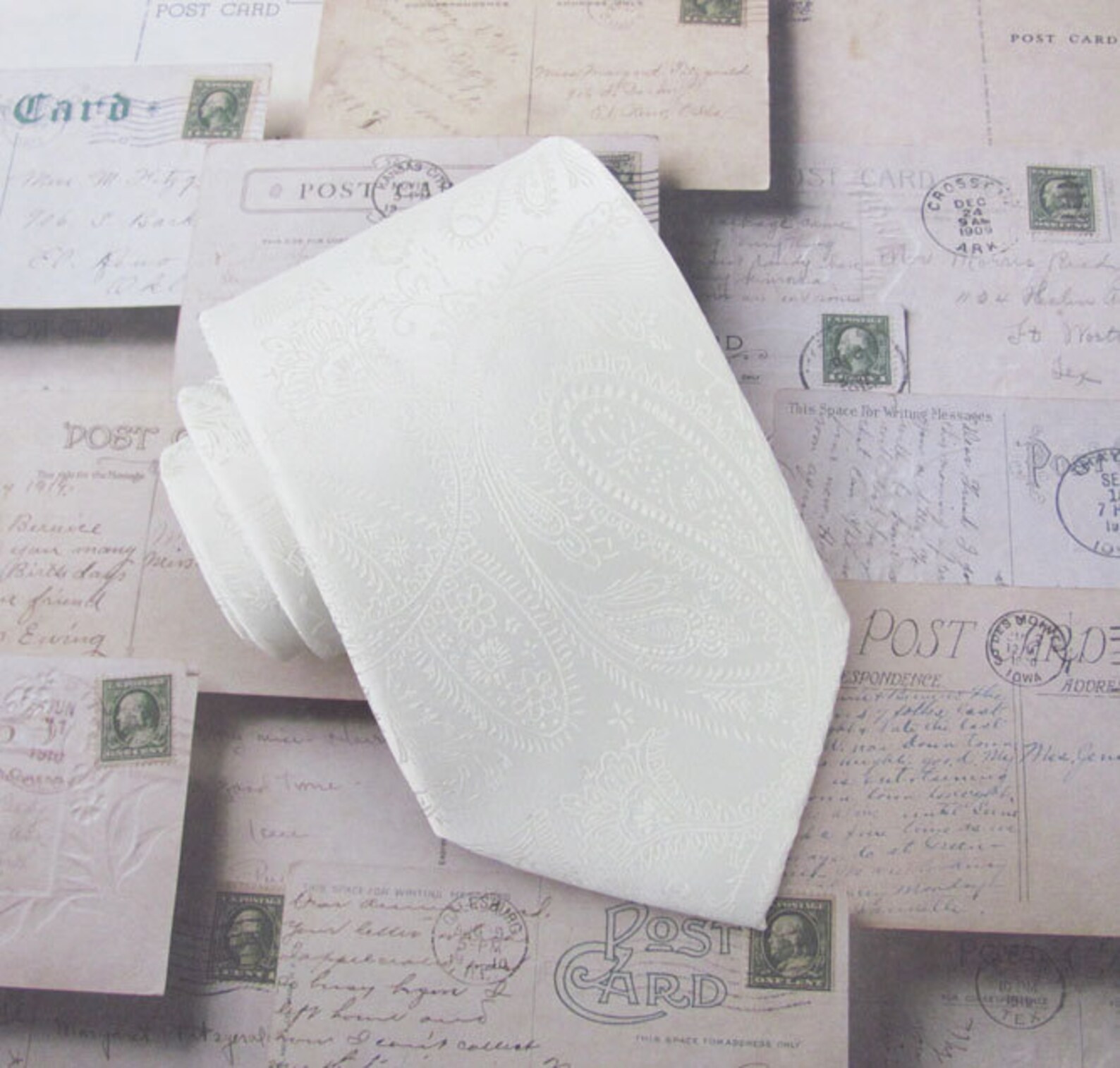 Mens Tie. Ivory Paisley Mens Tie With Matching Pocket Square Etsy