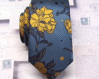 NEW! Mens Ties Blue Rust Floral Mens Necktie With Matching Pocket Square