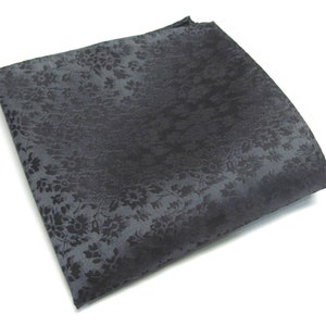 Pocket Square Black Dark Gray Floral Hanky Handkerchief