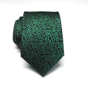 Mens Ties Green on Black Floral Mens Silk Necktie Wedding Ties With Matching Pocket Square Option