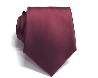 Mens Tie. Maroon Burgundy Silk Necktie With Matching Pocket Square Set Option