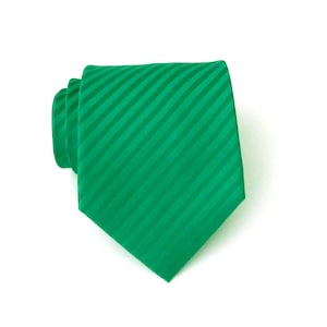 Mens Ties Green Necktie - Kelly Green Tone on Tone Striped Tie With Matching Pocket Square Option