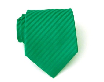 Mens Ties Green Necktie - Kelly Green Tone on Tone Striped Tie With Matching Pocket Square Option