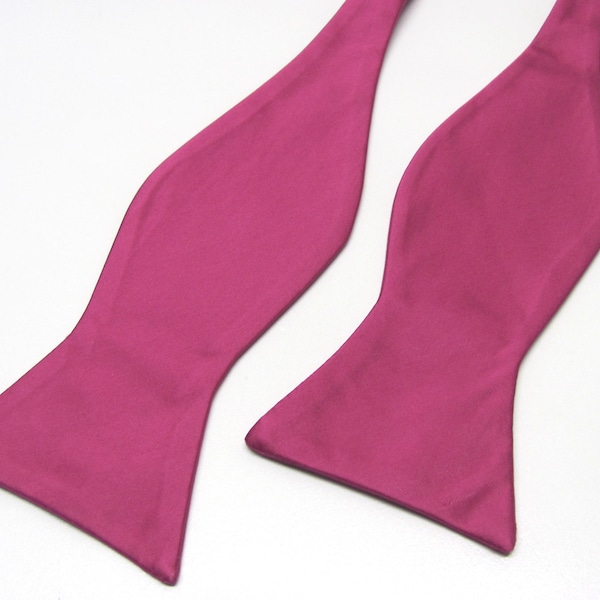 Freestyle Mens Bowtie. Raspberry Bowties. Raspberry Fuchsia Self Tie Bowtie With Matching Pocket Square Option