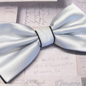 Two Tiered Bow Tie Silver Black Bowtie With Matching Silver and Black Pocket Squares
