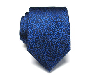 Mens Ties Royal Blue on Dark Navy Blue Floral Mens Silk Necktie Wedding Ties With Matching Pocket Square Option