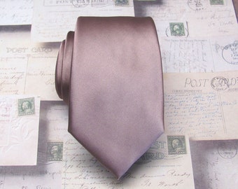 Quartz Mens Narrow Tie With Matching Pocket Square Handkerchief. Muted Mauve Dusty Light Purple Mens Necktie Pocket Square Set