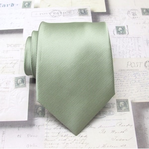 Mens Tie Neck Tie. Pale Olive Green Stripes Mens Necktie With Matching Pocket Square Option
