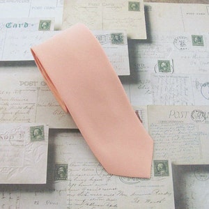 Peach Tie. Mens Tie Light Peach Skinny Tie With Matching Pocket Square Option image 2