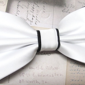 Mens Bow Ties. White Black Bow Tie. Wedding Bow Ties White and Black Bowtie With Matching Pocket Squares