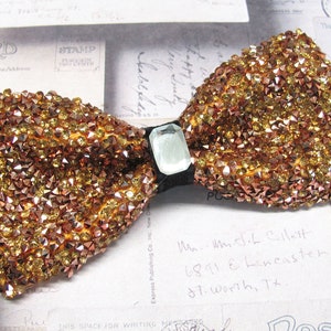 Mens Crystal Bow Tie Beaded Crystal Gold and Rose Gold Adjustable Pre Tied Bow Tie