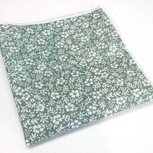 Pocket Square Cotton Green White Floral Hanky