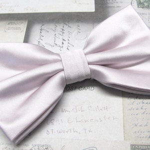 Mens Bowtie. Pearl Blush Pink Pre Tied Bowtie With Matching Pocket Square Option image 1