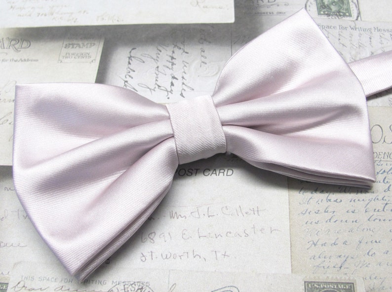 Mens Bowtie. Pearl Blush Pink Pre Tied Bowtie With Matching Pocket Square Option image 1