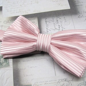 Mens Bowtie. Pale Pink Stripes Bowtie With Matching Pocket Square Option image 2