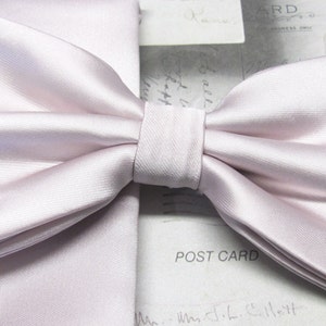 Mens Bowtie. Pearl Blush Pink Pre Tied Bowtie With Matching Pocket Square Option image 2