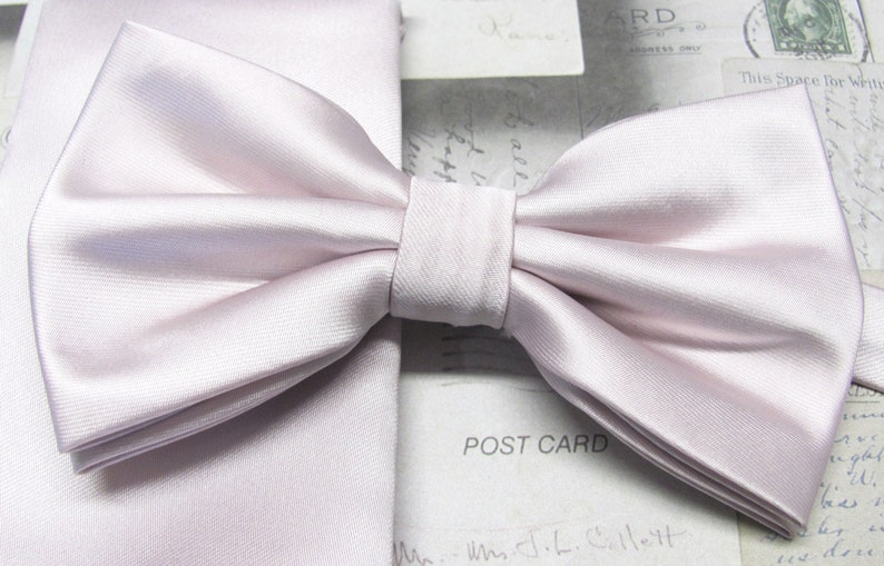 Mens Bowtie. Pearl Blush Pink Pre Tied Bowtie With Matching Pocket Square Option image 2